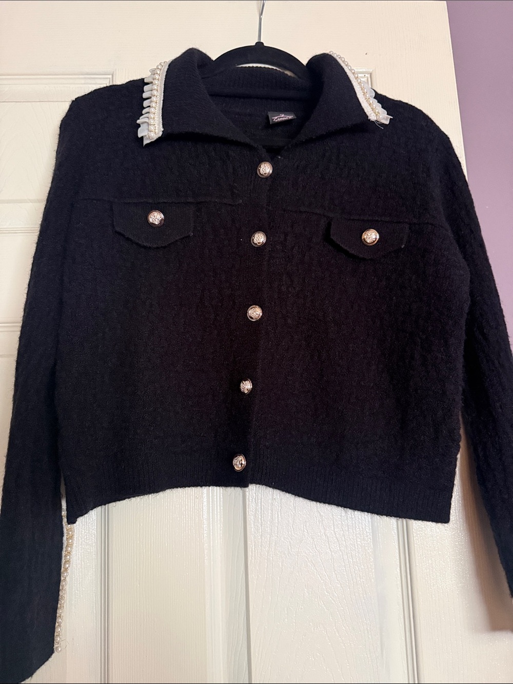 Black Embellished Collar Knit Jacket